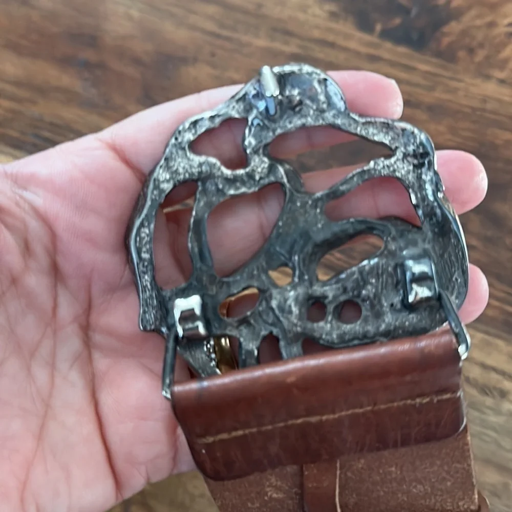 Garuglieri Genuine Leather Belt Rose Metal Buckle Brown Tan SzXL